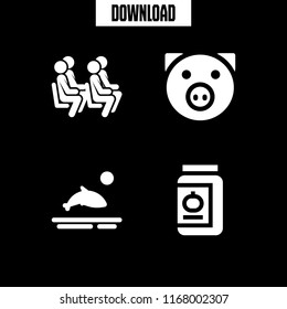 animals icon. 4 animals vector set. conserve, waiting, dolphins and pig icons for web and design about animals theme