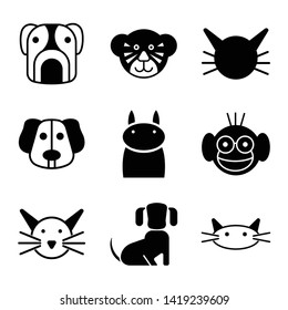 Animals icon bundle - bulldog, dog, tiger, monkey, cat black icon in white background.- vector