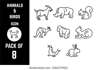 Animals icon pack bundle lineart vector template