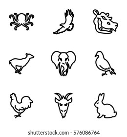Animals icon. Set of 9 Animals outline icons such as rabbit, dove, octopus, eagle, antelope, chicken, goat, hippopotamus