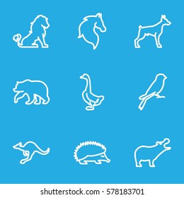 Animals icon. Set of 9 Animals outline icons such as lion, bear, hippopotamus, hedgehog, dog, horse, goose, cangaroo