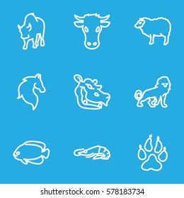 Animals icon. Set of 9 Animals outline icons such as animal paw, cow, alligator, lion, horse, sheep, fish, buffalo