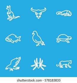 Animals icon. Set of 9 Animals outline icons such as panther, dove, alligator, eagle, bull skull, fish, spider, cangaroo