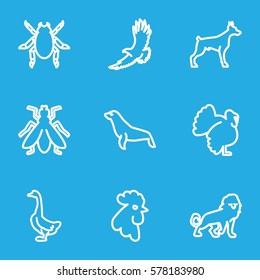 Animals icon. Set of 9 Animals outline icons such as dog, beetle, lion, eagle, goose, rooster, turkey, seal