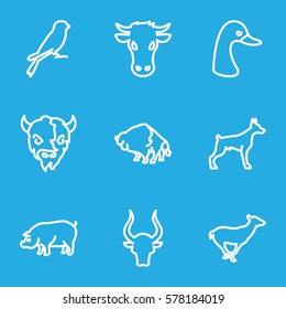Animals icon. Set of 9 Animals outline icons such as cow, dog, goose, buffalo, antelope, pig, bull, sparrow