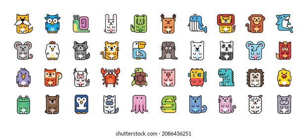 Animals Icon Set. Cartoon Animal Icon. Icon design. Template elements