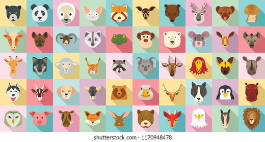 Animals icon set. Flat set of animals vector icons for web design