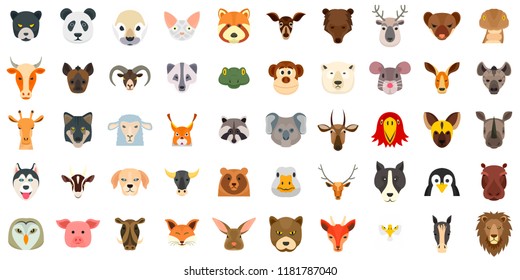 Animals icon set. Flat set of animals vector icons for web design