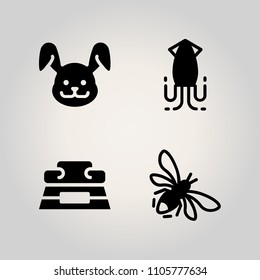 Animals icon set. ink, white, abstract and mollusk illustration vector icons for web and design