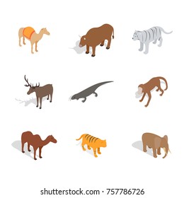 Animals icon set. Isometric set of animals vector icons for web design isolated on white background