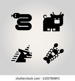 Animals icon set. ocean, hand, cartoon and horn illustration vector icons for web and design