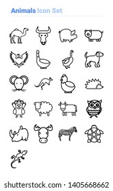 Animals icon set of outline types. Isolated vector sign symbols. Icon pack.