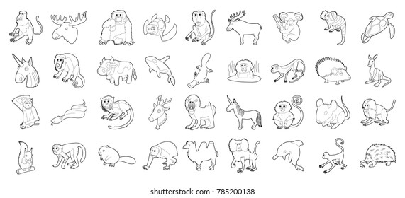 Animals icon set. Outline set of animals vector icons for web design isolated on white background
