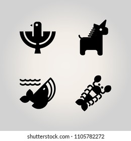 Animals icon set. poster, horn, abstract and ocean illustration vector icons for web and design