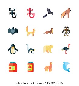 animals icon set. vector set about fennec, alpaca, hyena and conserve icons set.