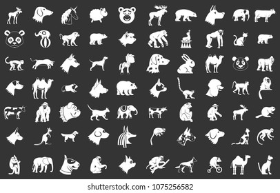 Animals icon set vector white isolated on grey background 