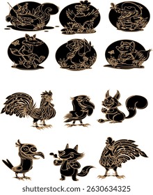 Animals icons characters design sheet