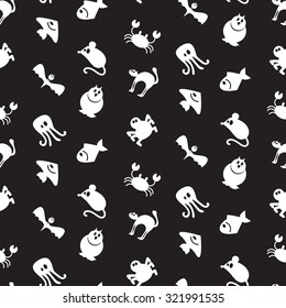 Animals icons seamless pattern from mammal, fish, bird and insect. Vector