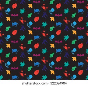 Animals icons seamless pattern from mammal, fish, bird and insect. Vector