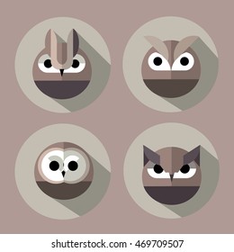animals icons, set of owls