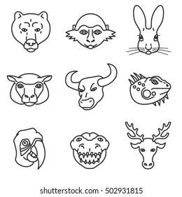 animals icons set. various wild and domestic animals, linear symbols collection
