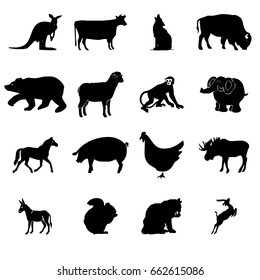 Vector Farm Animals Silhouettes Icons Isolated Stock Vector (Royalty ...