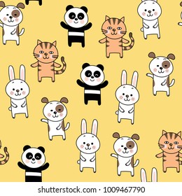 animals include cat, dog, panda and rabbit seamless pattern and vector.