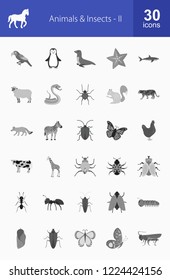 Animals & Insects Flat Greyscale Icons