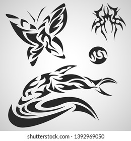 Animals and insects pattern tribal set tattoo.
