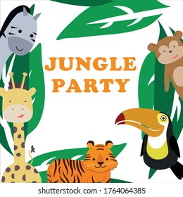 Animals in the jungle.  birthday. Jungle Party. ilustration