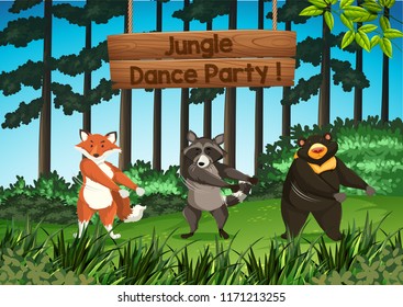 Animals jungle dance party illustration