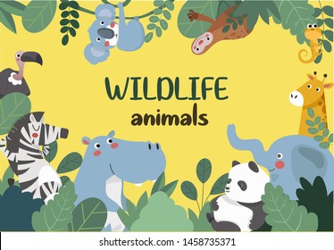 Animals of the jungle, frame. African Animals Frame. Big collection of cute animals