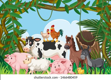 Animales en la ilustración de la escena de la jungla