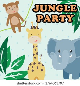 Animals in the jungle. Ticket. Ticket invitation birthday. Jungle Party. ilustration
