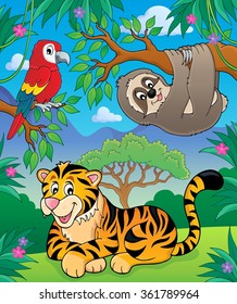 Animals in jungle topic image 2 - eps10 vector illustration.