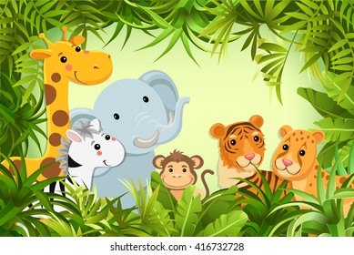 Animals in the jungle. Vector illustration.