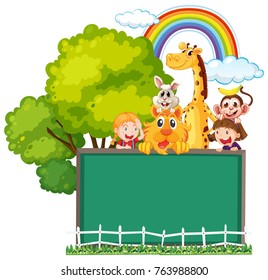 Animals and kids above blackboard