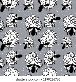 Animals for kids. Funny sheep background. Vector seamless texture. Childish Pattern.