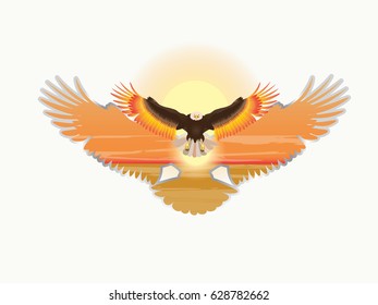 Animals and landscape wildlife, Bald Eagle totem, colored tattoo, can be used for t-shirt print, fashion design, vector illustration.