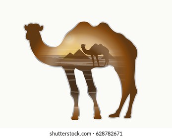 Animals and landscape wildlife, Camel totem, colored tattoo, can be used for t-shirt print, fashion design, vector illustration.