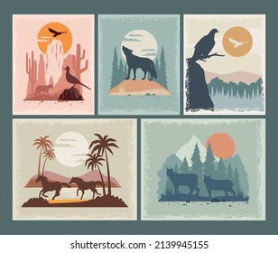 animals in landscapes set scenes