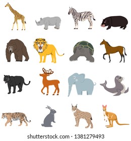 Animals, a large set of animals. Cartoon illustration of animals.