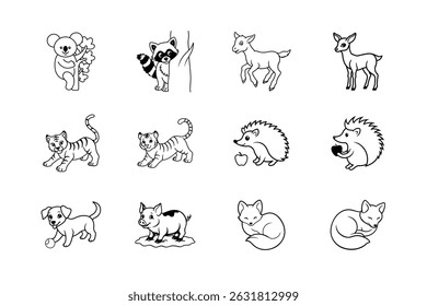 Animals  line art vector bundle