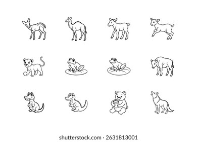 Animals  line art vector bundle