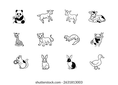 Animals  line art vector bundle