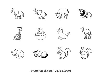 Animals  line art vector bundle