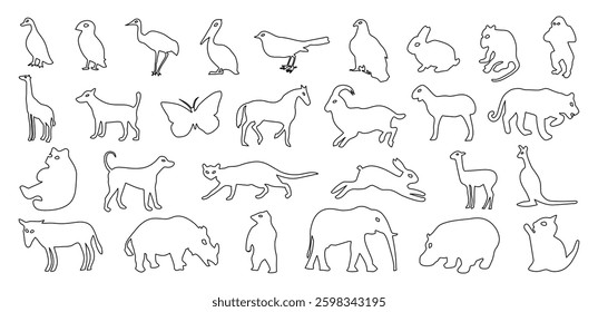 Animals line art vector icon set collection