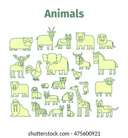 Animals line art vector Icons with strokes