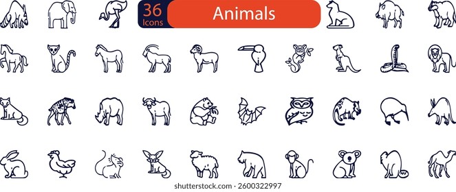 Animals line Editable Icons set. Vector illustration in modern thin line style of fauna related icons . farm, domestic, wild animals, and more.