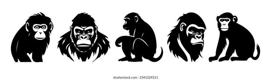 Animals line icon. Monkey, orangutan, banana, primate, chimpanzee, gorilla. Black vector icons on a white background for Business